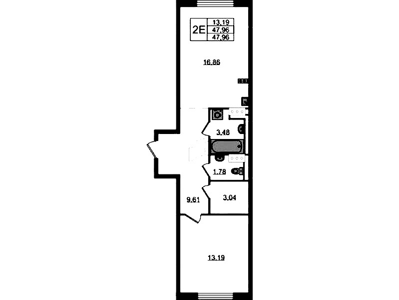 1-комнатная квартира 47.96 м², 12/13 эт., ЖК «Квартал Торики»